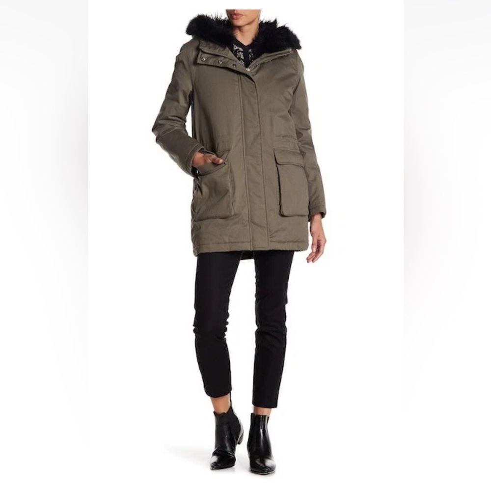 The Kooples Green parka with Real Fur trimmed hood NWT XS